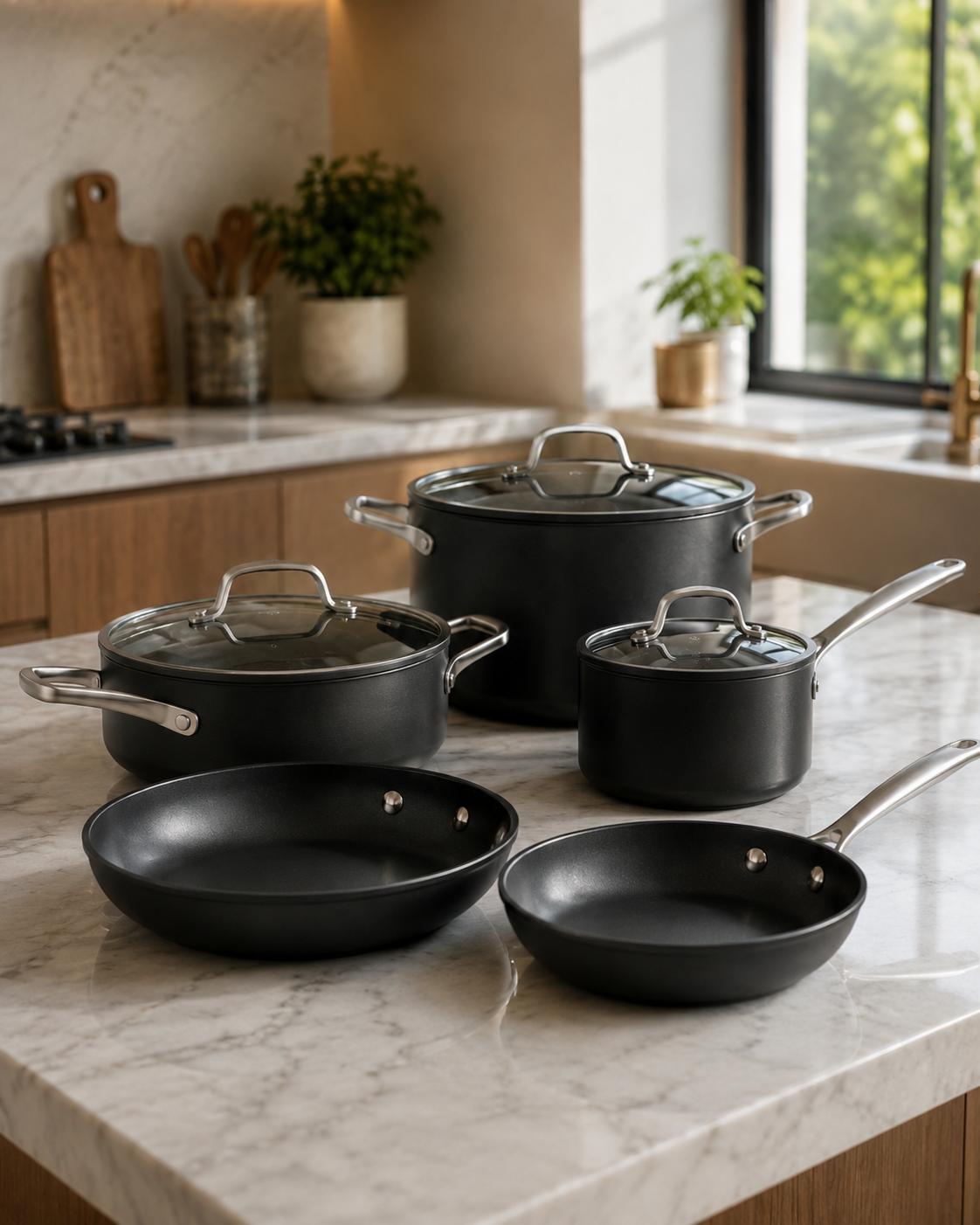 Veyra Obsidian Glass-Lid 10-Piece Cookware Set