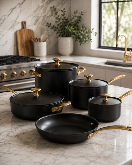 Marcelline Noir Gold 10-Piece Cookware Set